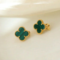 [LUCKY LOVE]CLOVER MEDIUM 1 MOTIFS MALACHITE  EARRINGS