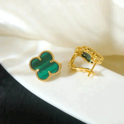 [LUCKY LOVE]CLOVER MEDIUM 1 MOTIFS MALACHITE  EARRINGS