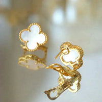[LUCKY LOVE]CLOVER MEDIUM 1 MOTIFS  WHITE MOP STUD EARRINGS