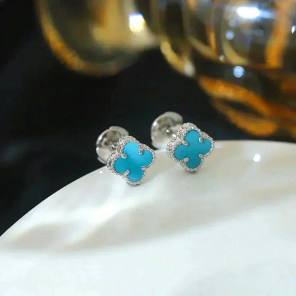 [LUCKY LOVE]CLOVER MINI 9.5MM ONYX STUD EARRINGS SILVER