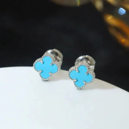 [LUCKY LOVE]CLOVER MINI 9.5MM ONYX STUD EARRINGS SILVER
