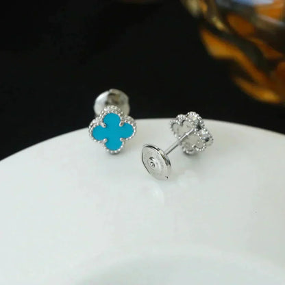 [LUCKY LOVE]CLOVER MINI 9.5MM ONYX STUD EARRINGS SILVER