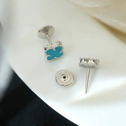 [LUCKY LOVE]CLOVER MINI 9.5MM ONYX STUD EARRINGS SILVER