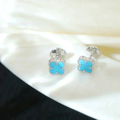 [LUCKY LOVE]CLOVER MINI 9.5MM ONYX STUD EARRINGS SILVER