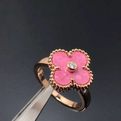 [LUCKY LOVE]CLOVER RHODONITE ROSE GOLD RING