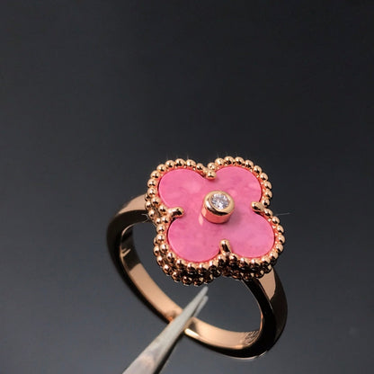 [LUCKY LOVE]CLOVER RHODONITE ROSE GOLD RING