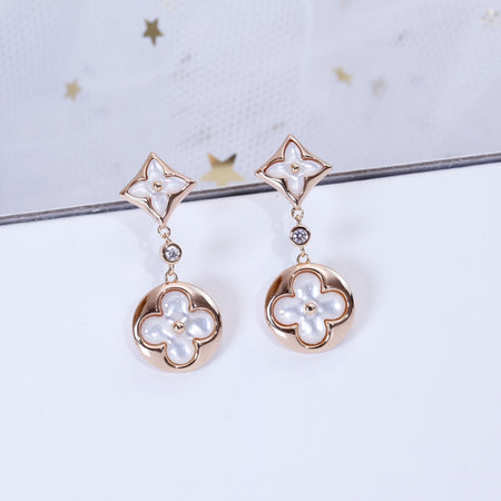 [LUCKY LOVE]STAR AND SUN PINK GOLD MOP DROP EARRINGS