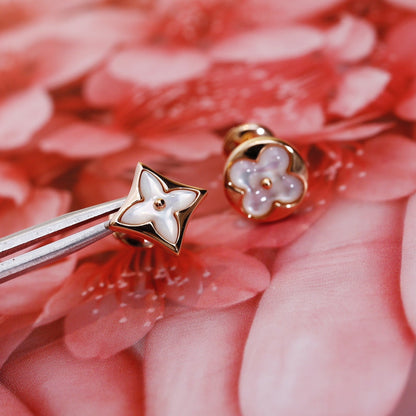 [LUCKY LOVE]STAR AND SUN PINK GOLD MOP STUD EARRINGS