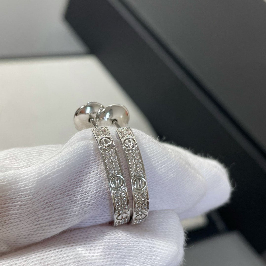 [LUCKY LOVE]LOVE DIAMOND SILVER HOOP EARRINGS