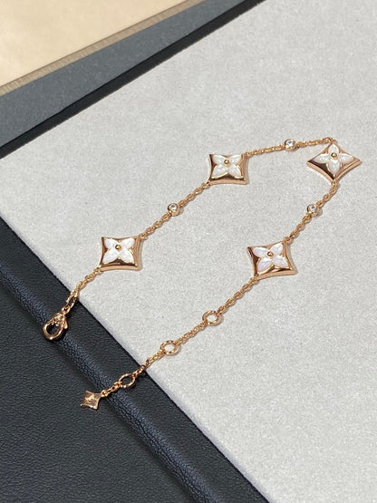[LUCKY LOVE]STAR 4 MOTIF MOP DIAMOND PINK GOLD BRACELET