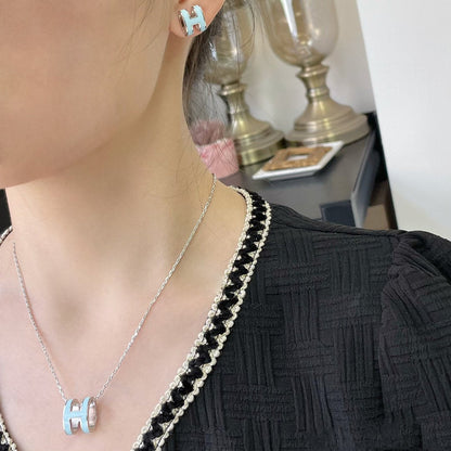 [LUCKY LOVE]POP H SKY BLUE NECKLACE