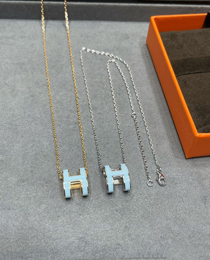 [LUCKY LOVE]POP H SKY BLUE NECKLACE