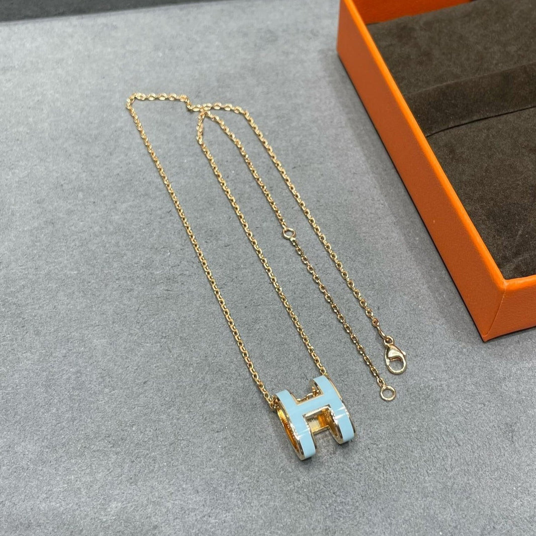 [LUCKY LOVE]POP H SKY BLUE NECKLACE