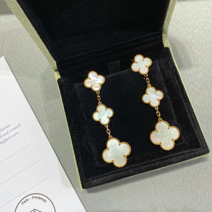 [LUCKY LOVE]CLOVER MOP 3 MOTIFS GOLD EARRINGS