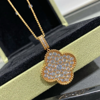[LUCKY LOVE]CLOVER 25MM LARGE PEDANT DIAMOND PAVED LONG NECKLACE