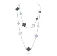 [LUCKY LOVE]CLOVER 16 MOTIF CHALCEDONY MOP SILVER NECKLACE