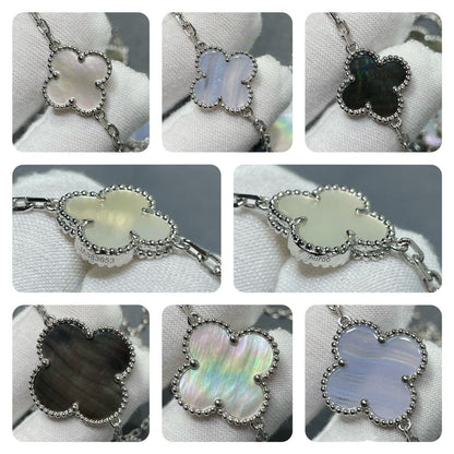 [LUCKY LOVE]CLOVER 16 MOTIF CHALCEDONY MOP SILVER NECKLACE