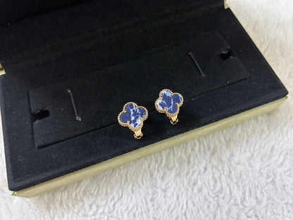 [LUCKY LOVE]CLOVER PIETERSITE MEDIUM STUD EARRINGS