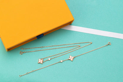 [LUCKY LOVE]STAR PINK MOP 1 DIAMOND PINK GOLD NECKLACE