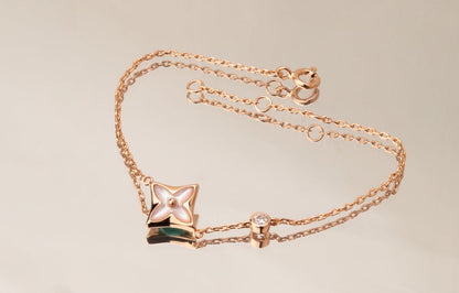 [LUCKY LOVE]STAR PINK MOP 1 DIAMOND PINK GOLD NECKLACE