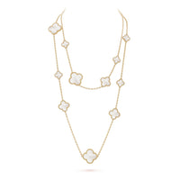 [LUCKY LOVE]CLOVER 16 MOTIF WHITE MOP GOLD NECKLACE
