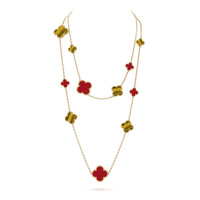 [LUCKY LOVE]CLOVER 16 MOTIF CARNELIAN TIGER EYE ROSE GOLD NECKLACE