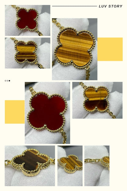 [LUCKY LOVE]CLOVER 16 MOTIF CARNELIAN TIGER EYE ROSE GOLD NECKLACE
