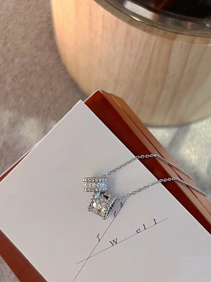 [LUCKY LOVE]PERLEE DOUBLE PENDANT SILVER DIAMOND NECKLACE