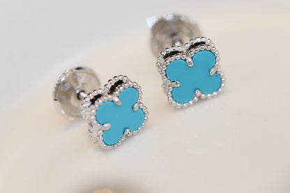 [LUCKY LOVE]CLOVER MINI TURQUOISE SILVER STUD EARRINGS