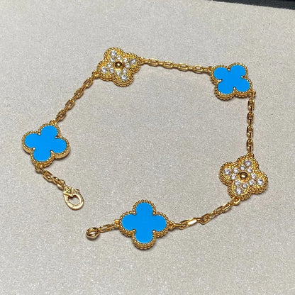 [LUCKY LOVE] CLOVER 5 MOTIF BLUE AGATE BRACELET COLLECTION