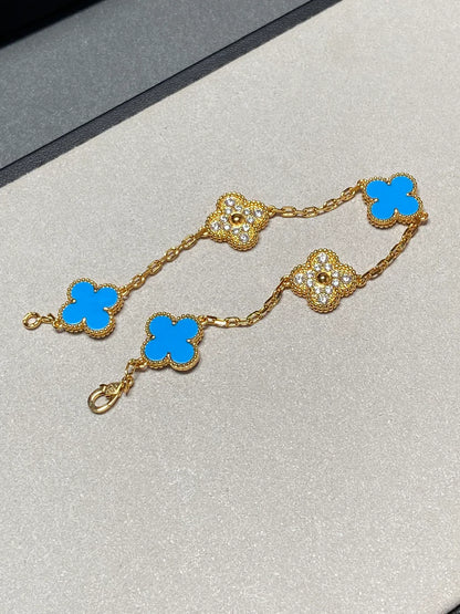 [LUCKY LOVE] CLOVER 5 MOTIF BLUE AGATE BRACELET COLLECTION