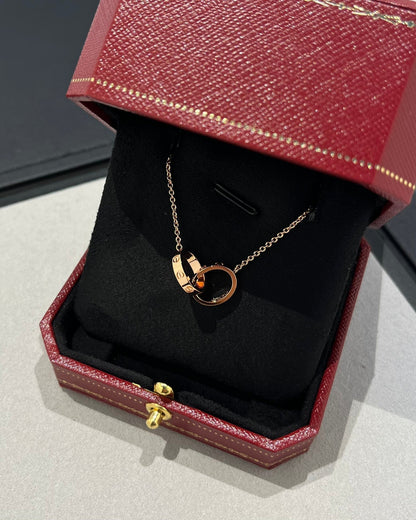 [LUCKY LOVE]LOVE NECKLACE DOUBLE RING PINK GOLD
