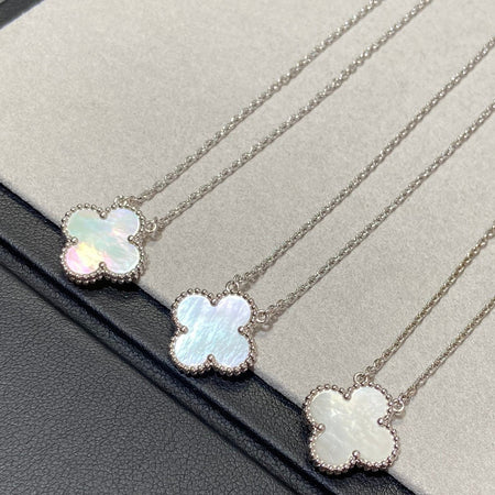 [LUCKY LOVE]CLOVER MEDIUM SILVER WHITE MOP NECKLACE