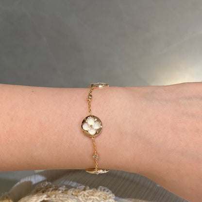 [LUCKY LOVE]STAR AND SUN 4 MOTIF WHITE MOP PINK GOLD BRACELET