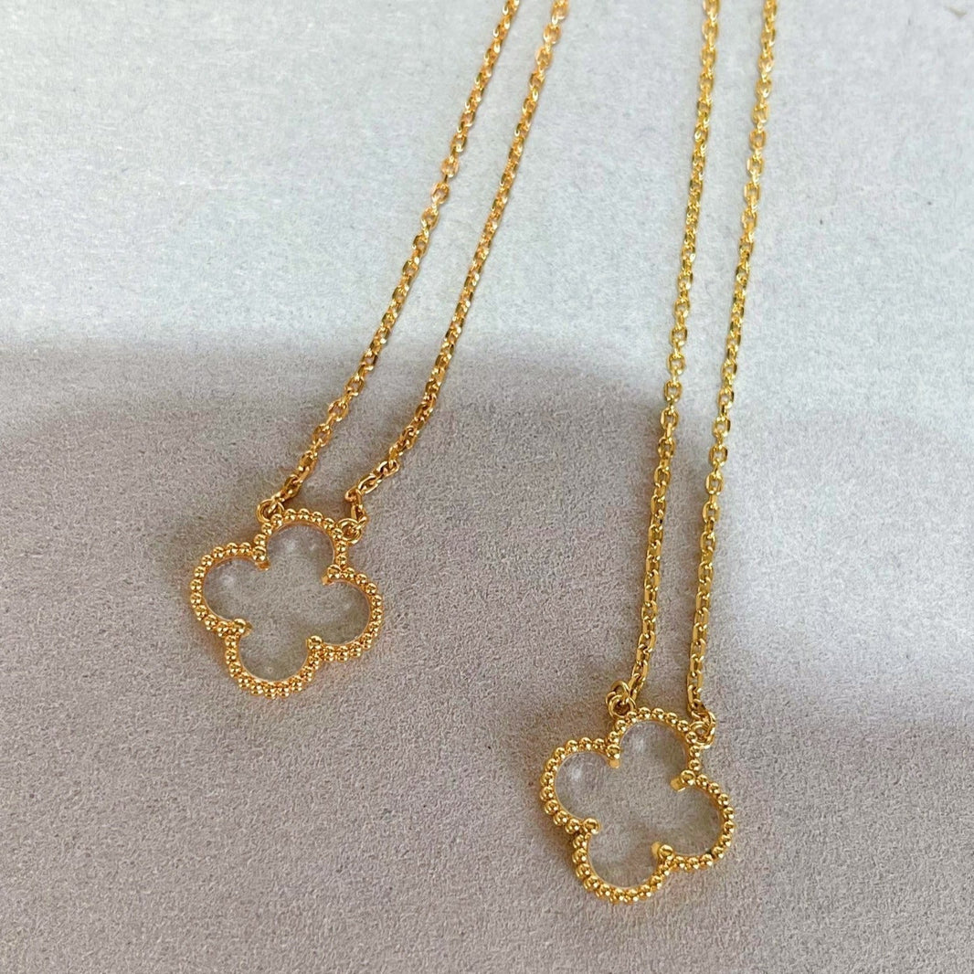 [LUCKY LOVE]CLOVER ROCK CRYSTAL ROSE GOLD NECKLACE