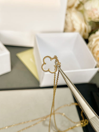 [LUCKY LOVE]CLOVER ROCK CRYSTAL ROSE GOLD NECKLACE