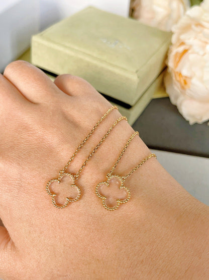 [LUCKY LOVE]CLOVER ROCK CRYSTAL ROSE GOLD NECKLACE