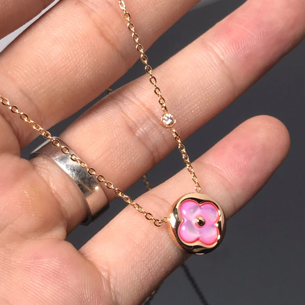 [LUCKY LOVE]COLOR BLOSSOM PINK MOP SUN GOLD NECKLACE