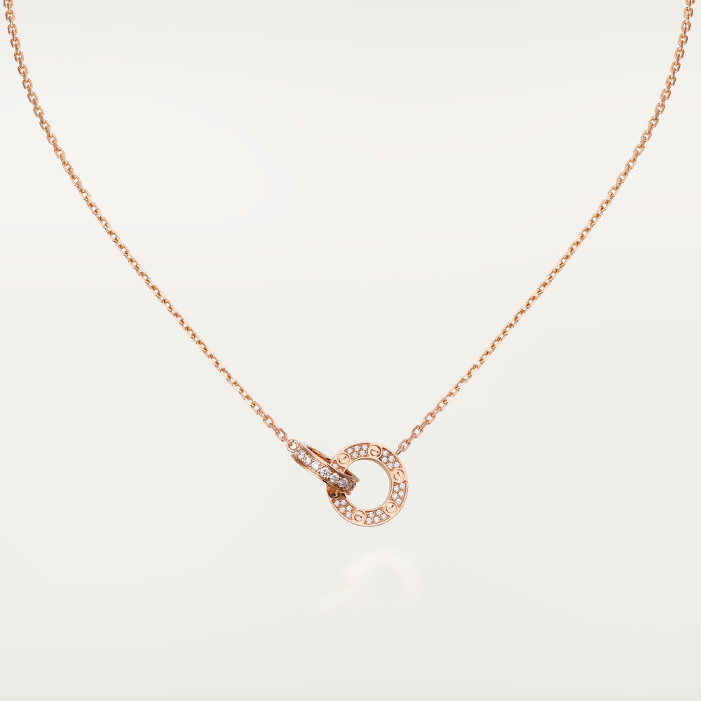 [LUCKY LOVE]LOVE 7.6MM NECKLACE ROSE GOLD AND SILVER  FULL DIAMOND