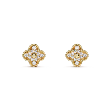 [LUCKY LOVE]CLOVER MEDIUM 1 MOTIFS FUll DIAMOND EARRINGS