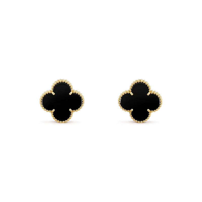[LUCKY LOVE]CLOVER MEDIUM 1 MOTIFS  ONYX STUD EARRINGS