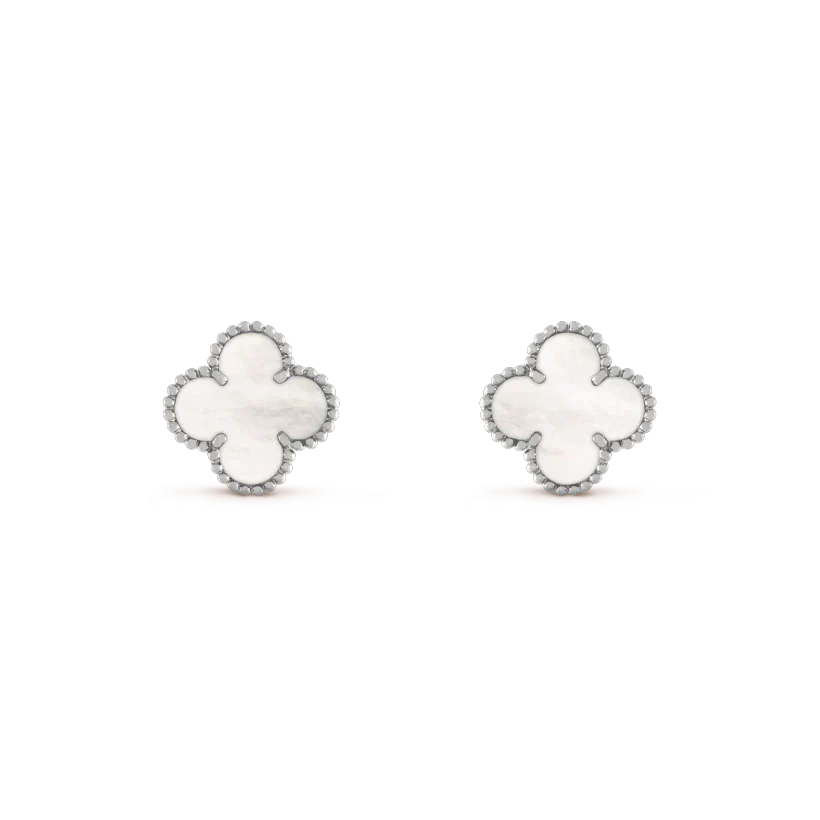 [LUCKY LOVE]CLOVER MEDIUM 1 MOTIFS  WHITE MOP EARRINGS SILVER