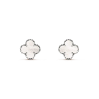 [LUCKY LOVE]CLOVER MEDIUM 1 MOTIFS  WHITE MOP EARRINGS SILVER