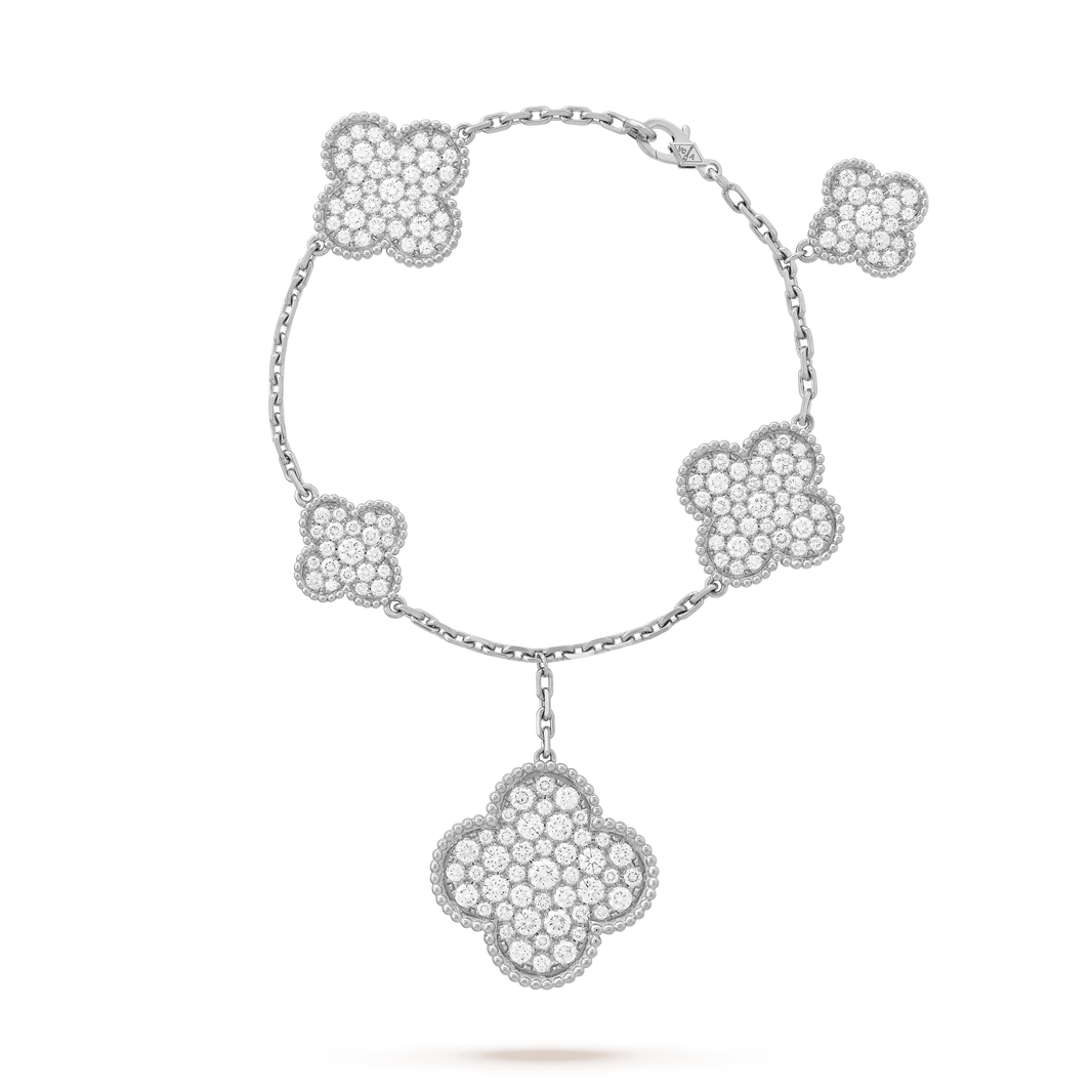 [LUCKY LOVE]CLOVER 6 MOTIFS SILVER DIAMOND BRACELET