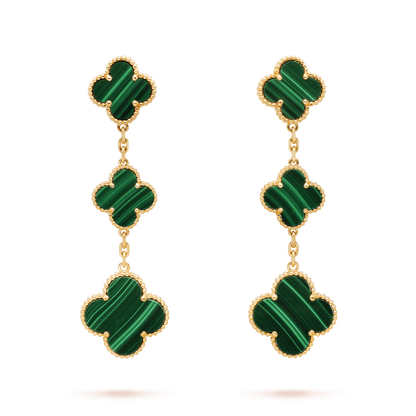 [LUCKY LOVE]CLOVER MALACHITE 3 MOTIFS GOLD