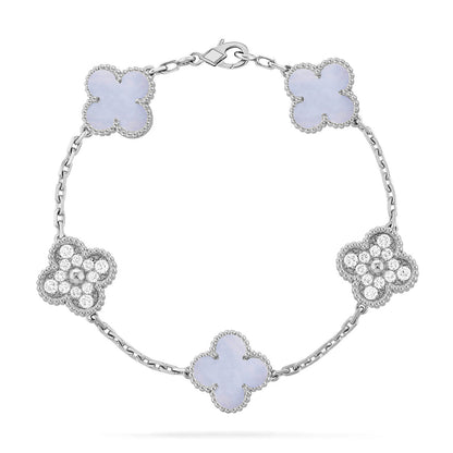 [LUCKY LOVE] CLOVER 5 MOTIF PURPLE CHALCEDONY BRACELET COLLECTION
