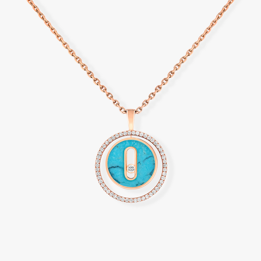 [LUCKY LOVE]LUCKY MOVE 1 DIAMOND TURQUOISE PINK GOLD DIAMOND NECKLACE