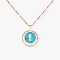 [LUCKY LOVE]LUCKY MOVE 1 DIAMOND TURQUOISE PINK GOLD DIAMOND NECKLACE