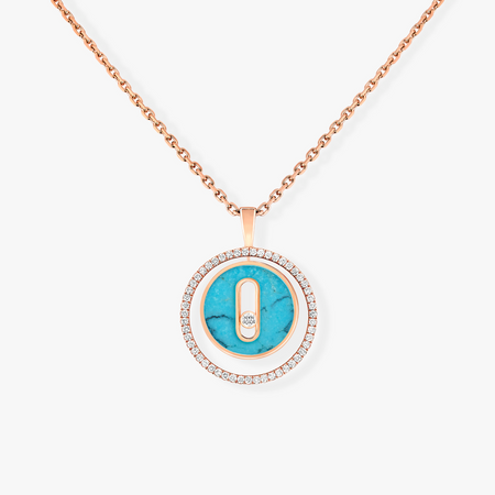 [LUCKY LOVE]LUCKY MOVE 1 DIAMOND TURQUOISE PINK GOLD DIAMOND NECKLACE