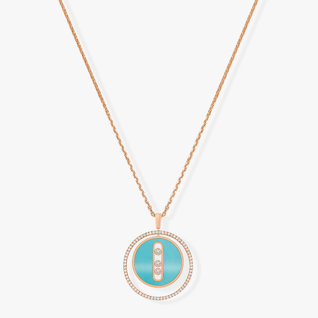 [LUCKY LOVE]LUCKY MOVE 3 DIAMONDS TURQUOISE PINK GOLD DIAMOND NECKLACE